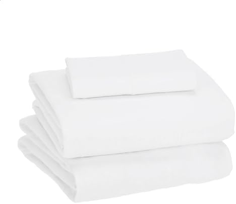 Amazon Basics 3 Piece Bed Sheets Set, 100% Cotton Jersey, Includes Super Soft, Flat and Fitted Sheets, Pillowcase, Toddler, White, Solid