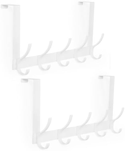 Over The Door Hooks, Door Hanger Hooks for Hanging, Over The Doors Towel Racks for Bathroom with 10 Coat Hook, Coat Rack Bathroom Accessories(2 Pack, White)