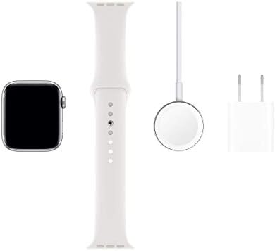 Apple Watch Series 5 (GPS + Cellular, 44MM) - Silver Aluminum Case with White Sport Band (Renewed)