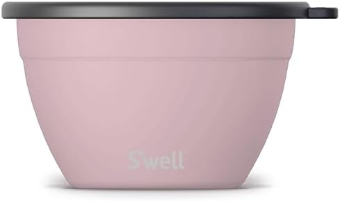 S’well Stainless Steel 64oz Salad Bowl Kit, Pink Topaz Color, Comes with 2oz Mini Canister and Removable Tray for Organization, Leakproof and Dishwasher Safe