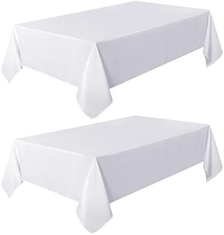 sancua 2 Pack White Tablecloth 60 x 102 Inch, Rectangle 6 Feet Table Cloth - Stain and Wrinkle Resistant Washable Polyester Table Cover for Dining Tables, Buffet Parties and Camping