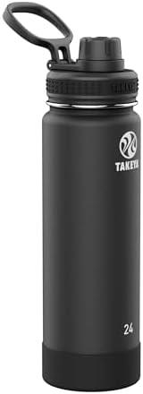Takeya Actives Water Bottle with Spout Lid - Bottle with Double Stainless Steel Insulation - Dishwasher Safe & BPA-Free - Bottle with Spout Lid & Removable Bumper - 24 oz, Onyx