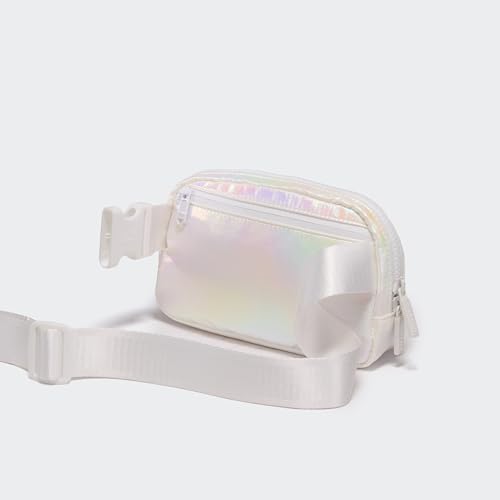 Pander Two Way Zipper Fanny Pack Nylon Everywhere Belt Bag for Women, Water Repellent Waist Packs, Crossbody Bags with Adjustable Strap(Iridescent).