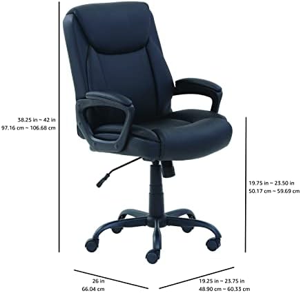 Amazon Basics Classic Puresoft PU Padded Mid-Back Height Adjustable Office Computer Desk Chair with Armrest, 26"D x 23.75"W x 42"H, Black