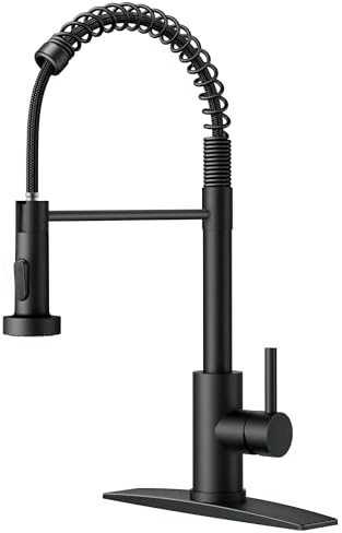 FORIOUS Black Kitchen Faucet with Pull Down Sprayer, Stainless Steel Commercial Single Handle Classic Spring Pull Out Kitchen Sink Faucet for Pot Filler, Farmhouse Camper Bar Laundry Room