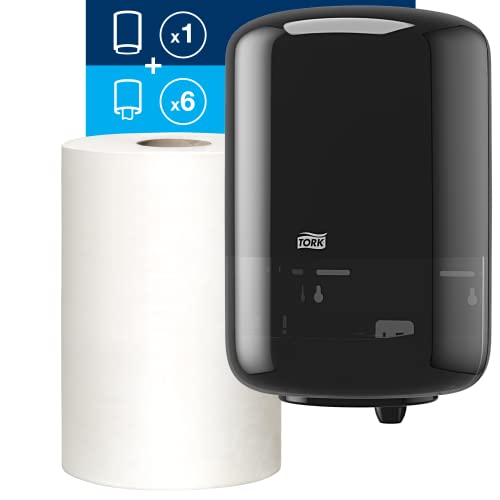 Tork Industrial Centrefeed Dispenser Black - M2 + Refill - Paper Wiper White, 6 x 1000 Sheets