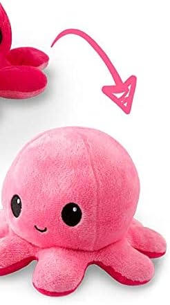 TeeTurtle - The Original Reversible Octopus Plushie - Light Pink + Dark Pink - Cute Sensory Fidget Stuffed Animals That Show Your Mood