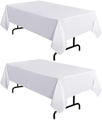 sancua 2 Pack White Tablecloth 60 x 102 Inch, Rectangle 6 Feet Table Cloth - Stain and Wrinkle Resistant Washable Polyester Table Cover for Dining Tables, Buffet Parties and Camping