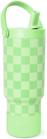 Simple Modern Trek Pivot | 24oz Kids Flip Straw Tumbler with Handle and Silicone Boot | Insulated Water Bottle Stainless Steel Cup | School Travel Jug | Lime Checkmate