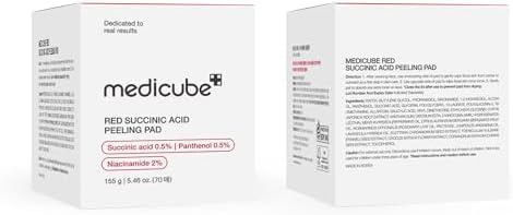 Medicube Red Succinic Acid Panthenol Facial Peeling Pads - Exfoliating Toner Pads for Breakout-Prone Skin with Niacinamide, AHA, BHA, and Soothing Panthenol - Non-Comedogenic