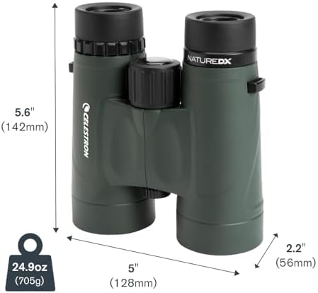 Celestron - Nature DX 8x42 Binoculars – Ideal for Birding and Outdoors – 42mm Objective Lenses – Wide 7.4° Field of View – BaK-4 Prisms – Fully Multi-Coated – Waterproof and Fogproof