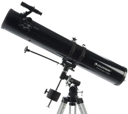 Celestron 21045 PowerSeeker 114EQ Reflector Telescope - Includes Two Eyepieces, Barlow Lens, Height-Adjustable Tripod and Deluxe Accessory Tray, Black