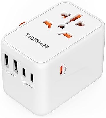 TESSAN Universal Travel Adapter Worldwide, GaN 65W International Plug Adaptor with 3 USB C 2 USB A Ports, World Power Outlet for European USA UK Australia Ireland(Type C/G/A/I)
