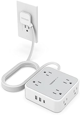 Power Strip Surge Protector 10 Ft Cord, 8 AC Outlets, 3 USB Charger(1 USB C Port), TESSAN Ultra Thin Extension Cord, Flat Plug, 900 Joules Protection, Desk Charging Station for Home, Office