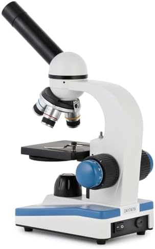 AmScope M150 Series Portable LED Monocular Student Compound Microscope - 40X-1000X Magnification - Microscope Kit Includes Dust Cover, 2 Clips & 2 Eyepieces