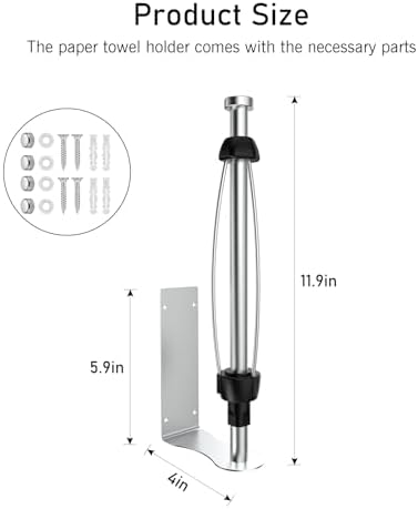 SetSail Paper Towel Holder, 2 Packs Single Hand Operable Paper Towel Holder Under Cabinet with Adjustable Damper Easy Tear Wall Mount Self-Adhesive or Drilled for Kitchen Bathroom, Silver