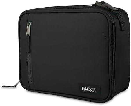 PackIt Freezable Classic Lunch Box, Black, Built with EcoFreeze® Technology, Collapsible, Reusable, Zip Closure With Zip Front Pocket and Buckle Handle, Designed for Fresh Lunches