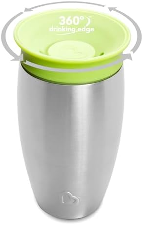 Munchkin Stainless Steel Sippy Cups for Toddlers 1-3, Spill Proof Miracle 360 Cup, Insulated, 10 Ounce, Green