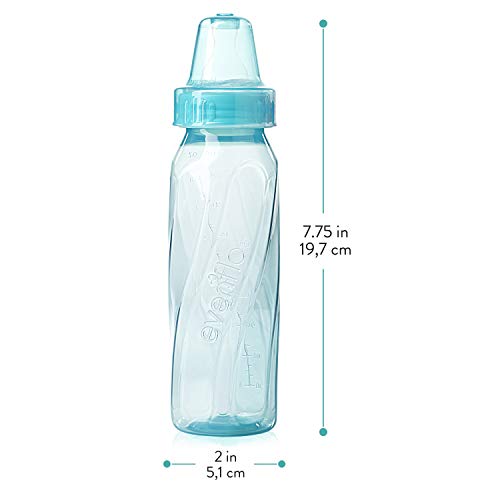 Evenflo Feeding Baby Bottles, Standard Neck, 8 Ounce | Tinted Plastic | Pink/Lavender/Teal | Pack of 36