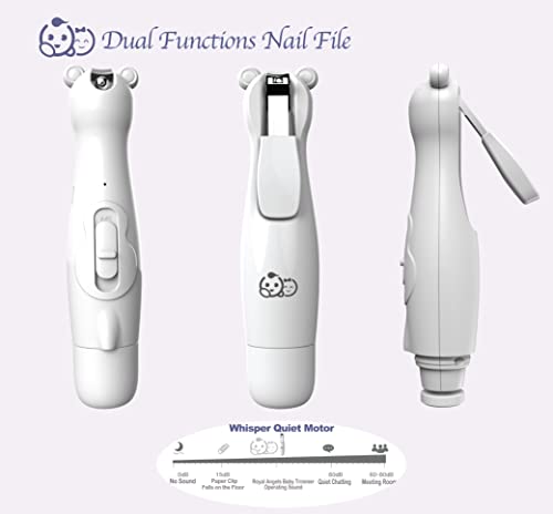 Royal Angels Rechargeable Baby Nail Clippers 20 in 1, Safe Electric Nail Trimmer, Baby Nail Kit, Additional Replacements, Newborn Toddler Toes and Fingernails, Trim and Polish (Rechargeable, Snow)