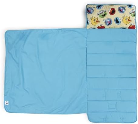 Jay Franco Toddler Nap Mat with Built-in Pillow and Blanket - Soft 46 x 20-inch Microfiber Kids Sleeping Bag for School or Sleepover, Yellow - Sesame Street
