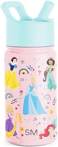 Simple Modern Kids Summit Water Bottle with Straw Lid | Disney Princess 14oz Stainless Steel Cup Insulated Tumbler for Girls, School | Princess Rainbows