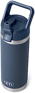 YETI Rambler 18 oz Bottle, Vacuum Insulated, Stainless Steel with Straw Cap, Navy