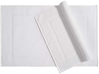 Amazon Basics Premium 100% Cotton, Absorbent Soft Bath Mat, Machine Washable, 684 GSM, White, 30" x 20" Hotel Spa Shower/Bathtub Mats, Pack of 6