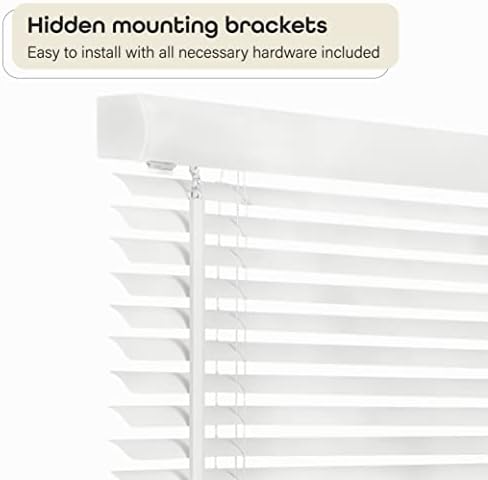 Cordless Light Filtering Mini Blind - 35 Inch Width, 64 Inch Length, 1" Slat Size - Pearl White - Cordless GII Morningstar Horizontal Windows Blinds for Interior by Achim Home Decor