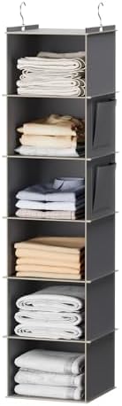 Hanging Closet Organizer and Storage, 6-Shelf Closet Hanging Storage Shelves, Grey