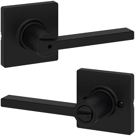Kwikset Casey Interior Privacy Door Handle with Lock, Door Lever For Bathroom and Bedroom, Matte Black Reversible Keyless Turn Lock, with Microban Protection