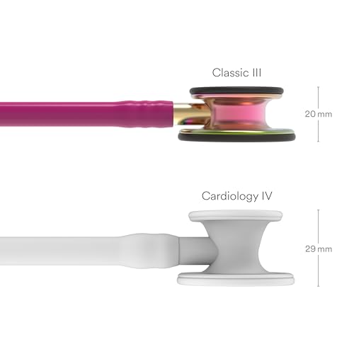 3M Littmann Classic III Monitoring Stethoscope, 5806, More Than 2X as Loud, Weighs Less, Stainless Steel Rainbow-Finish Chestpiece, 27" Raspberry Tube, Brass Stem and Headset