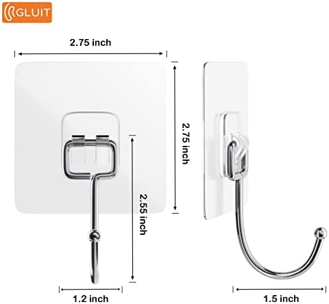 GLUIT Adhesive Large Wall Hooks for Hanging Heavy Duty 22 lbs Hook for Walls No Damage (12 Large Hooks)