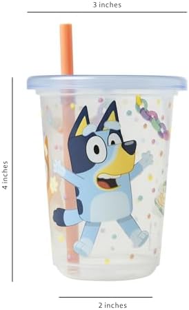 The First Years Bluey Take & Toss Toddler Straw Cups - Spill Proof Toddler Sippy Cups with Snap On Lids and Straws - Bluey Gifts and Bluey Party Supplies - 10 Oz - 10 Count