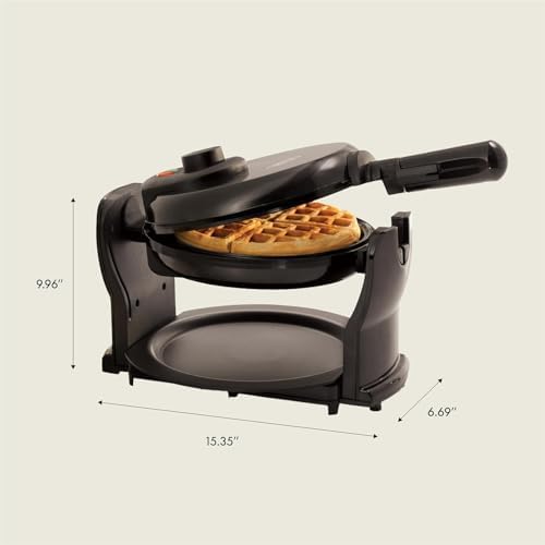 BELLA Classic Rotating Belgian Waffle Maker with Nonstick Plates, Removable Drip Tray, Adjustable Browning Control and Cool Touch Handles, Black