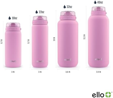 Ello Cooper 18oz Kids Stainless Steel Water Bottle with Straw and Carry Handle, Double Walled and Vacuum Insulated Metal, Leak Proof Locking Lid with Soft Silicone Spout, Reusable, BPA Free, Bubblegum