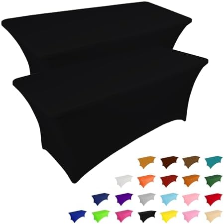 IVAPUPU 2 Pack 6FT Table Cloth for Rectangular Fitted Events Stretch Black Table Covers Washable Spandex Tablecloth Protector for Party, Wedding, Cocktail, Banquet, Festival