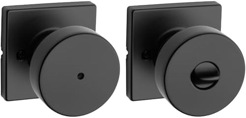 Kwikset Pismo Interior Privacy Door Knob with Lock, Door Handle For Bathroom and Bedroom, Matte Black Keyless Turn Lock Doorknob, with Microban Protection