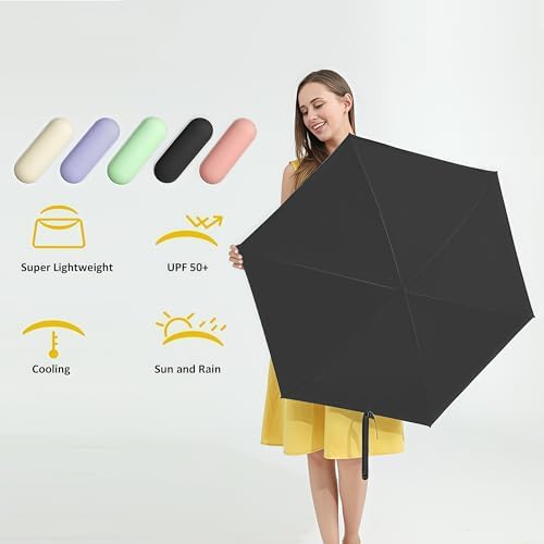 BAODINI Travel Mini Umbrella for Purse With Case Small Compact UV Sun Protection Lightweight Pocket Tiny Umbrella for Women Girls and Men