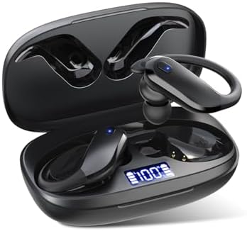 NDO Wireless Earbuds Bluetooth 5.3 Headphones Sport,IPX7 Waterproof Sports Earphones with Earhooks,48H Playtime,Lightweight 7.8g,Fast Charging Case,Noise Cancelling Mic for Running Gym Workout-Black