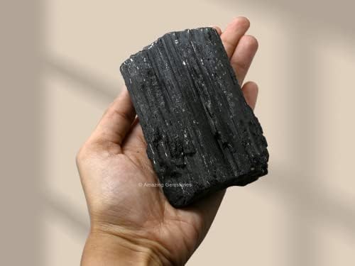 Amazing Gemstone Black Tourmaline Crystal - 1 Piece of 500-750 Grams - Very High Grade Black Tourmaline Crystals Rough Raw for Protection, Good Vibes Turmalina Negra Piedra Originales