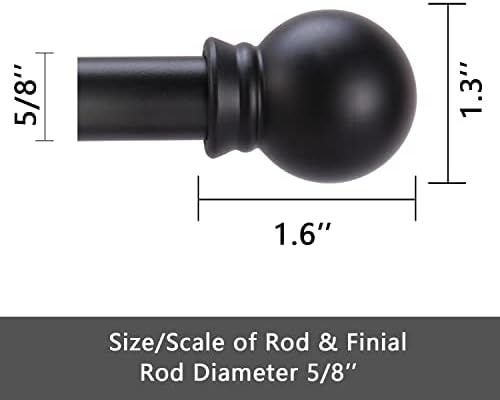 Curtain Rods for windows 28-78 inch, 5/8 inch Decorative Matte Black Splicing Heavy Duty Metal Curtain Rod set with Brackets