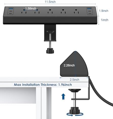 Jgstkcity Desk Clamp Power Strip USB C,40W Total Fast Charging Station,4 PD 20W USB C Ports,Desk Edge Mount Surge Protector,5 Outlets,Fit 1.96" Tabletop Edge,ETL Listed