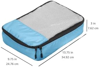 Amazon Basics Medium Packing Cubes for Travel, Packing Organizers, 4-Piece-Set With Double Zipper Pulls and Mesh Top Panel, 100% Durable Polyester, Sky Blue, 13.8"L x 9.8"W x 3"H