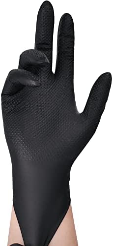 TitanFlex Thor Grip Heavy Duty Black Industrial Nitrile Gloves with Raised Diamond Texture, 8-mil, Latex Free