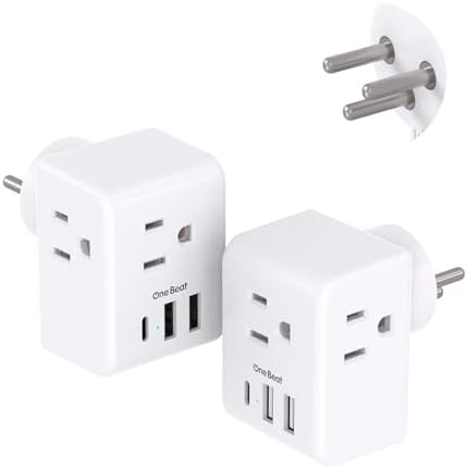 2 Pack Israel Power Adapter, One Beat Israel Travel Plug Adapter with 3 American Outlets 3 USB Ports(1 USB C), 6 in 1 Type H Travel Adapter Plug Converter for US to Israel, Jerusalem, Palestine