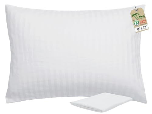 ZPECC Toddler Pillow with Pillowcase - 16x22 Organic Cotton Hypoallergenic Kids Pillow, Baby Essentials for Travel Crib Daycare Stroller (Intended for Age 2 and up) White Stripe