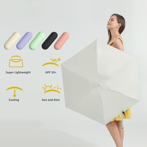 BAODINI Travel Mini Umbrella for Purse With Case Small Compact UV Sun Protection Sun Lightweight Tiny Pocket Umbrella for Women Girls and Men