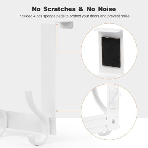 Over The Door Hooks, Door Hanger Hooks for Hanging, Over The Doors Towel Racks for Bathroom with 10 Coat Hook, Coat Rack Bathroom Accessories(2 Pack, White)