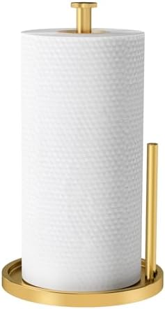 Paper Towel Holder Countertop, Standing Paper Roll Holder with Anti Slip Weighted Base, Stainless Steel Freestanding Paper Towel Holder for Kitchen, Gold